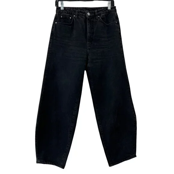 $330 Toteme Black Denim Barrel Leg High Rise Pants size 28/32 - Picture 2 of 6